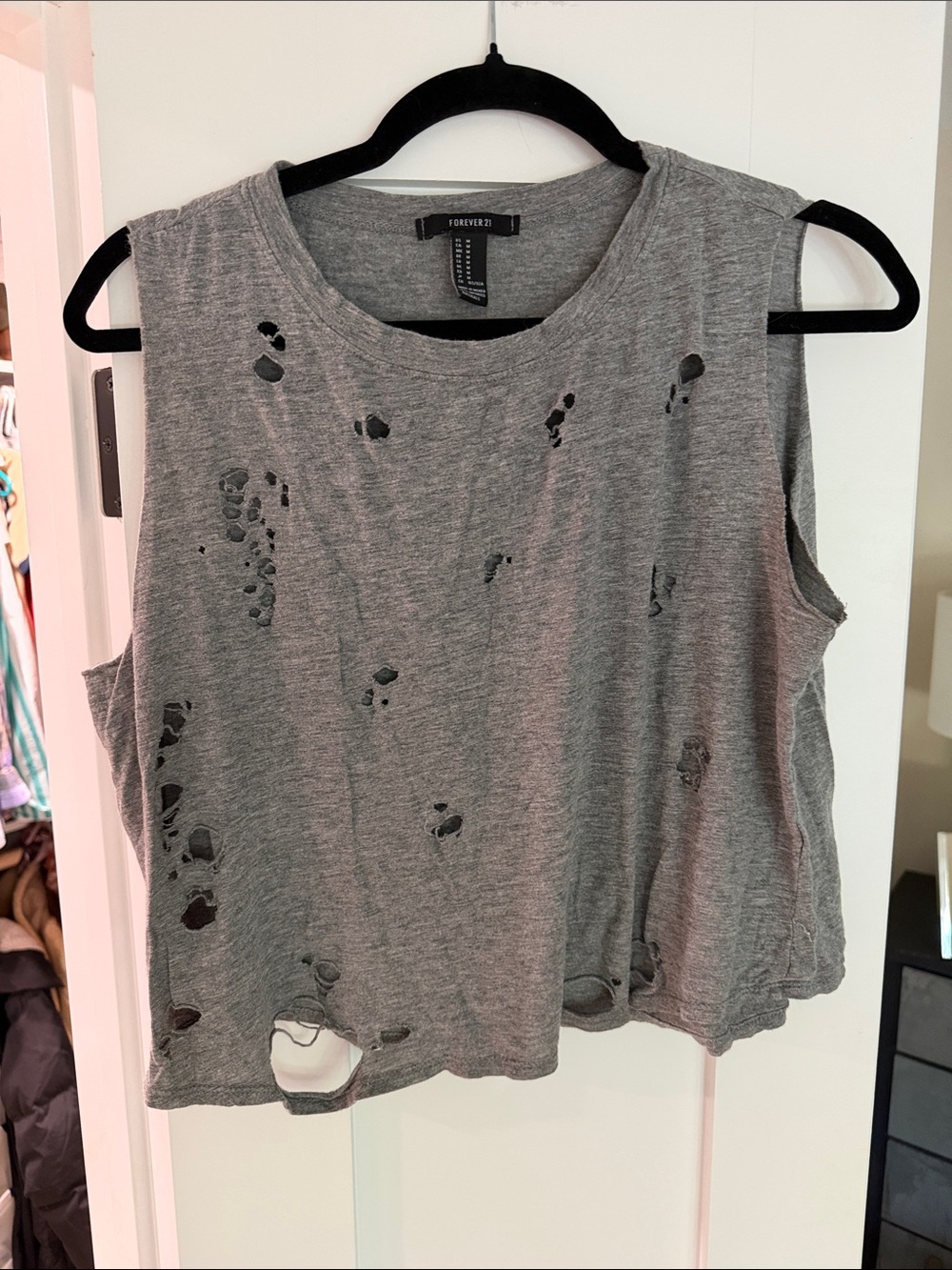 Forever 21 Gray Distressed Sleeveless Crop Top